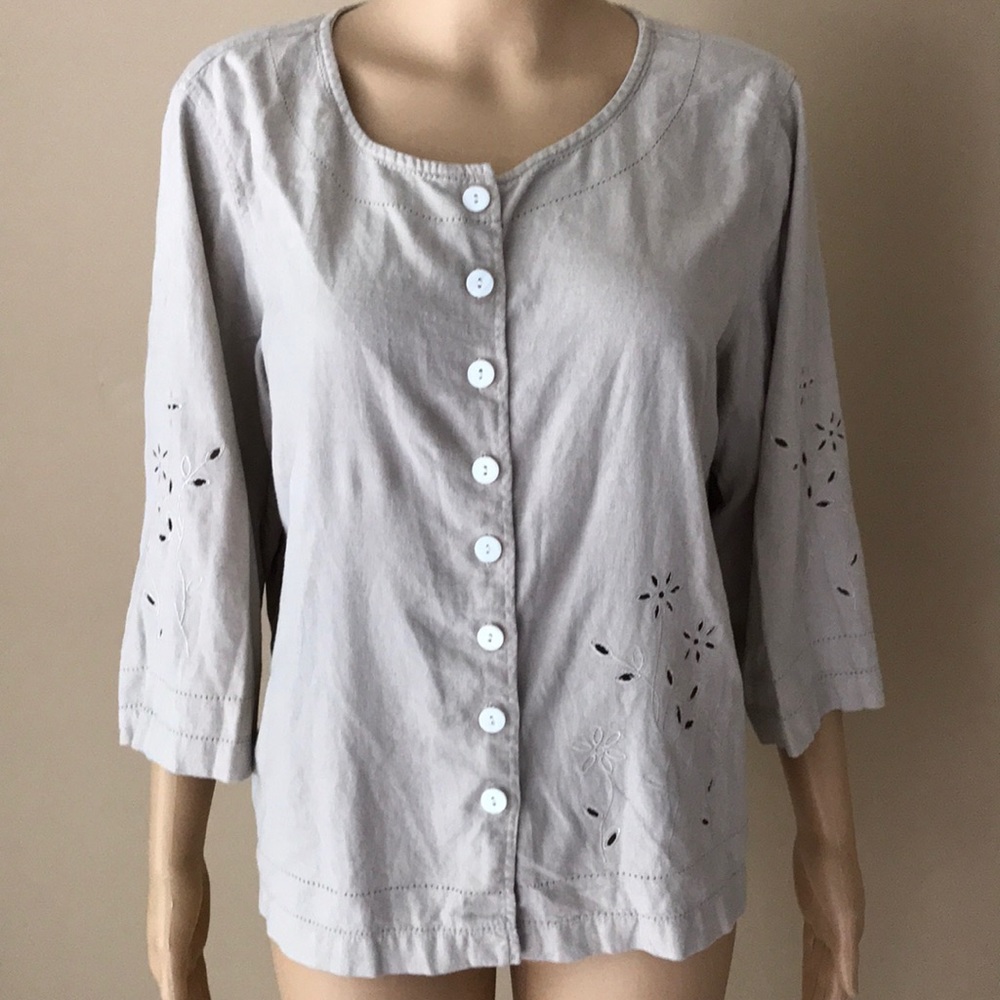Erika linen eyelets blouse Sz L